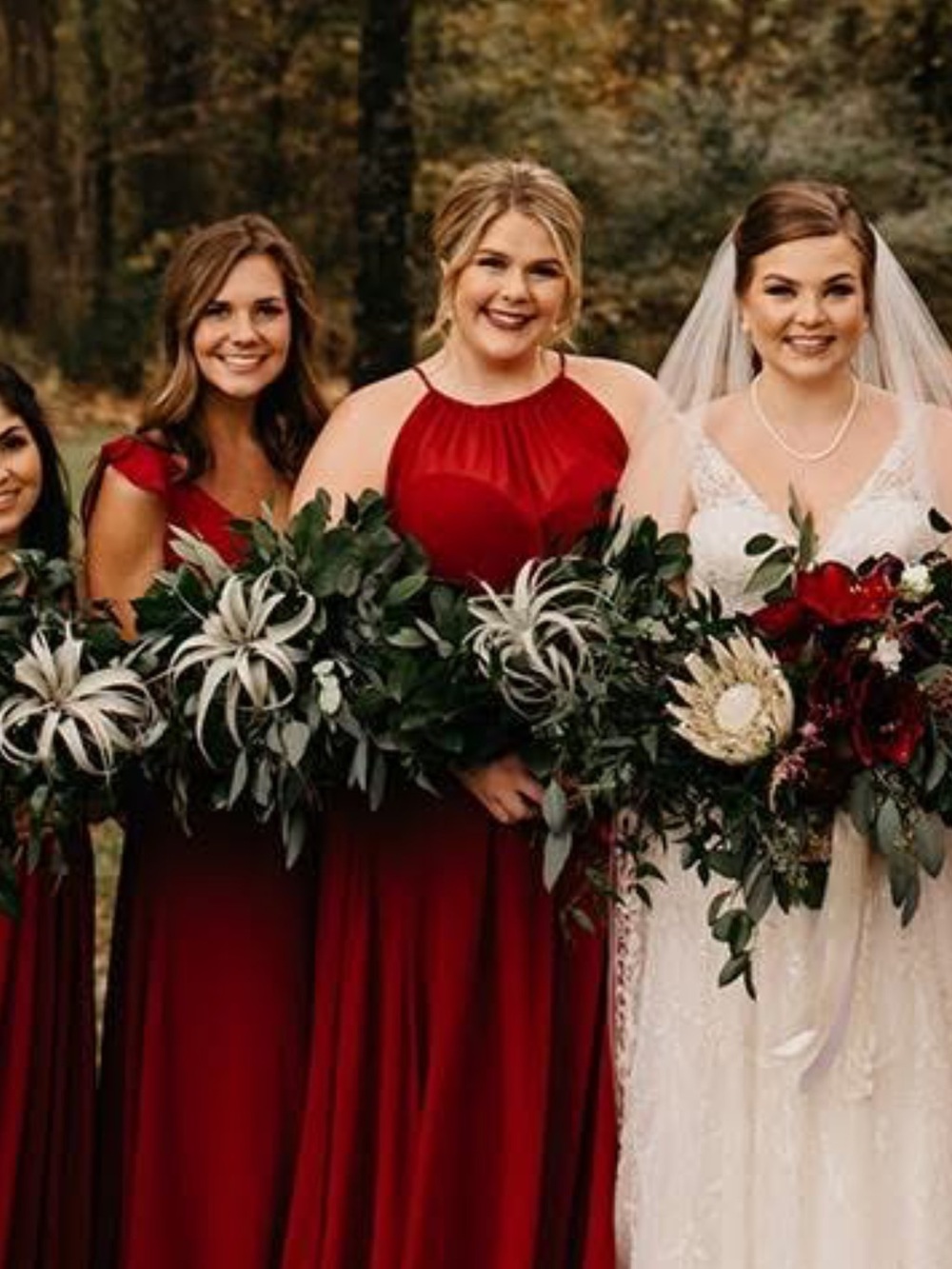 Mori Lee Deep Red (crimson) Halter illusion Bridesmaid Gown